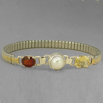 Pearl 10.6 ct set in Sterling Silver with Stainless Steel Stretch Band 7.25" Bracelet