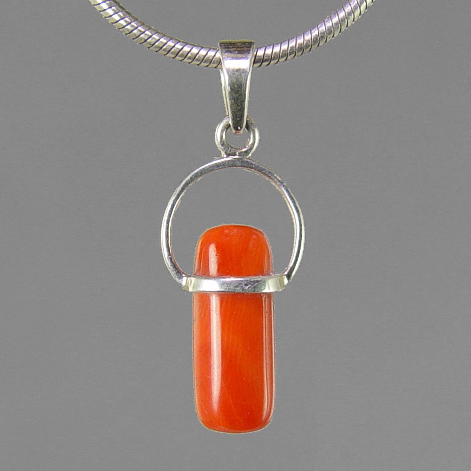 Red Coral 5.0 ct Cab Sterling Silver Pendant