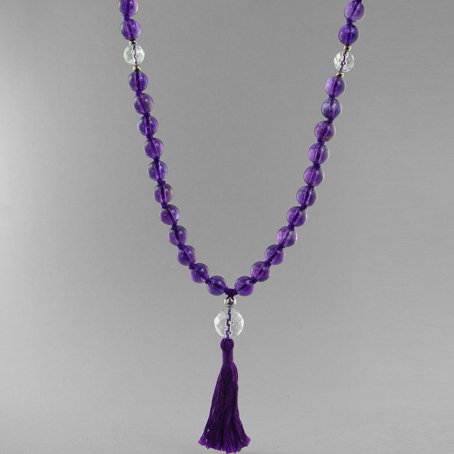 Saturn Mala - Amethyst Beads With Crystal Counter Beads