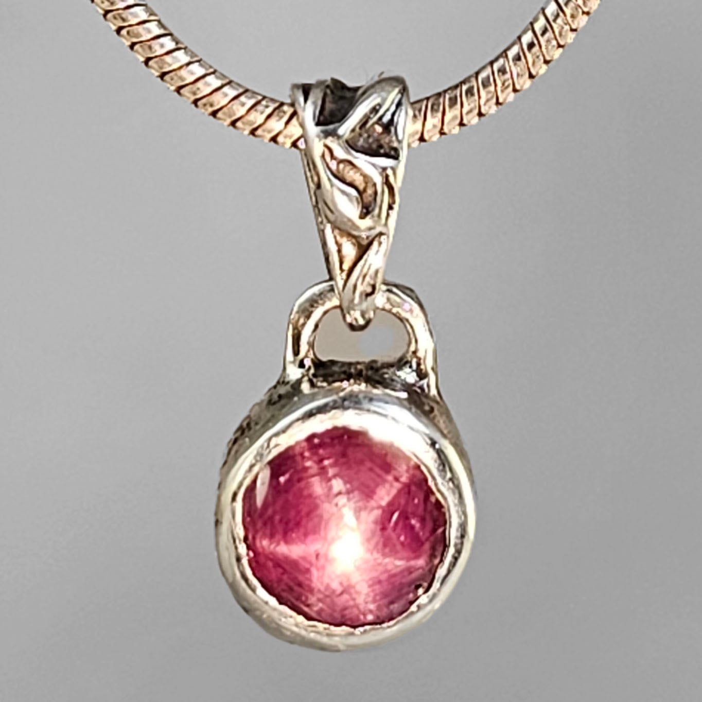 Star Ruby 6.2 ct Round Sterling Silver Bezel Pendant