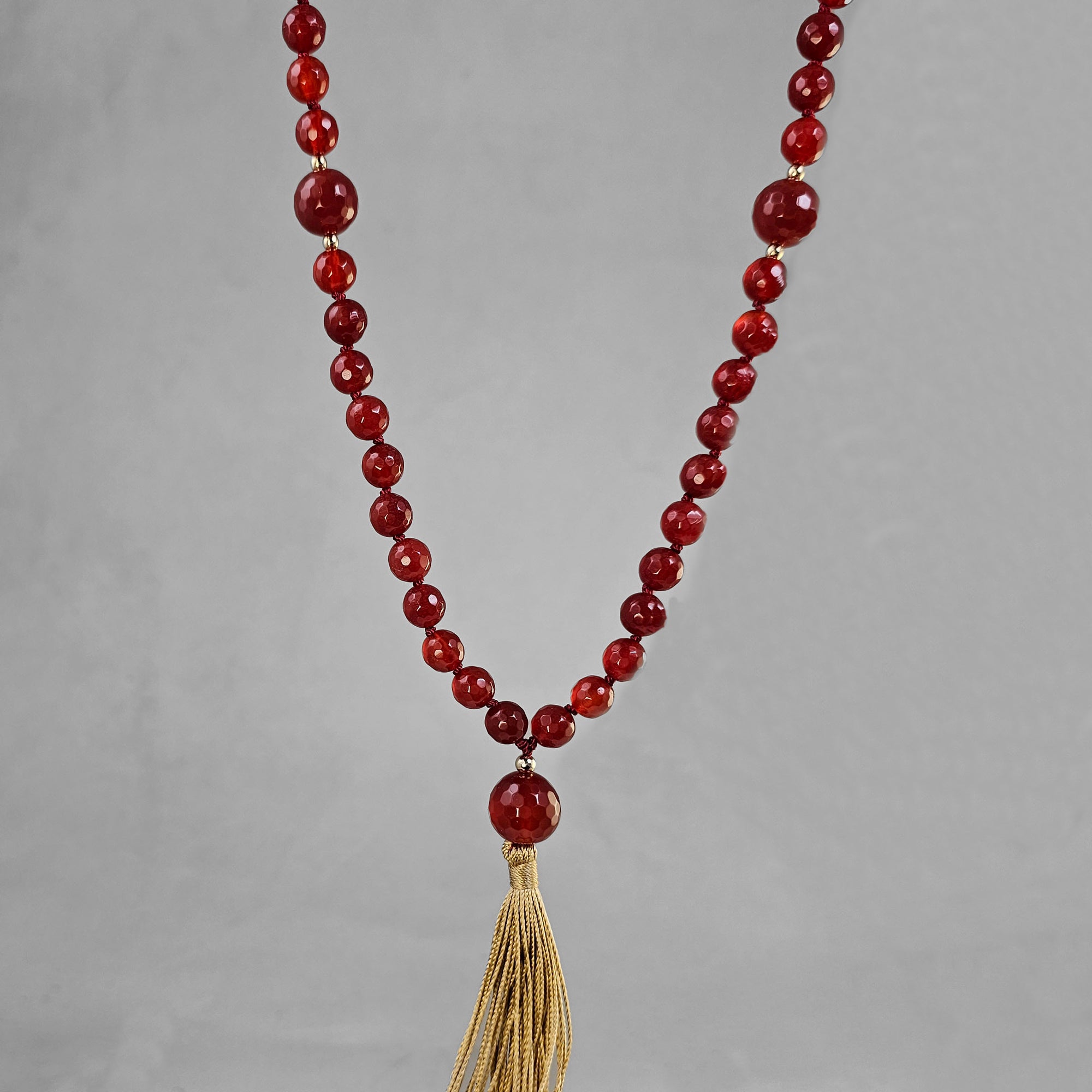 Mars Mala - Faceted Carnelian Beads with Gold Filled Accents