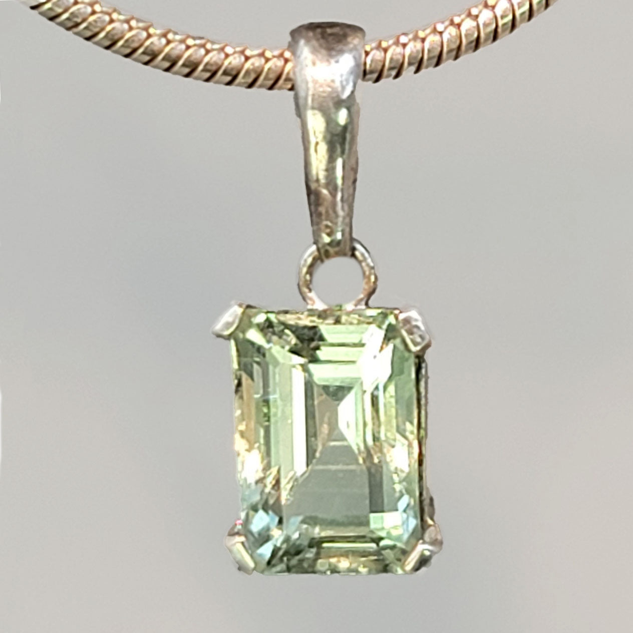 Green Beryl 3.70 ct Faceted Emerald Prong Set Sterling Silver Pendant