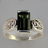 Green Tourmaline 2.9 ct Emerald Cut Fancy Band Sterling Silver Ring, Size 6.75