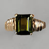 Green Tourmaline 3.73 ct Emerald Cut Step Cut Band Sterling Silver Ring, Size 7