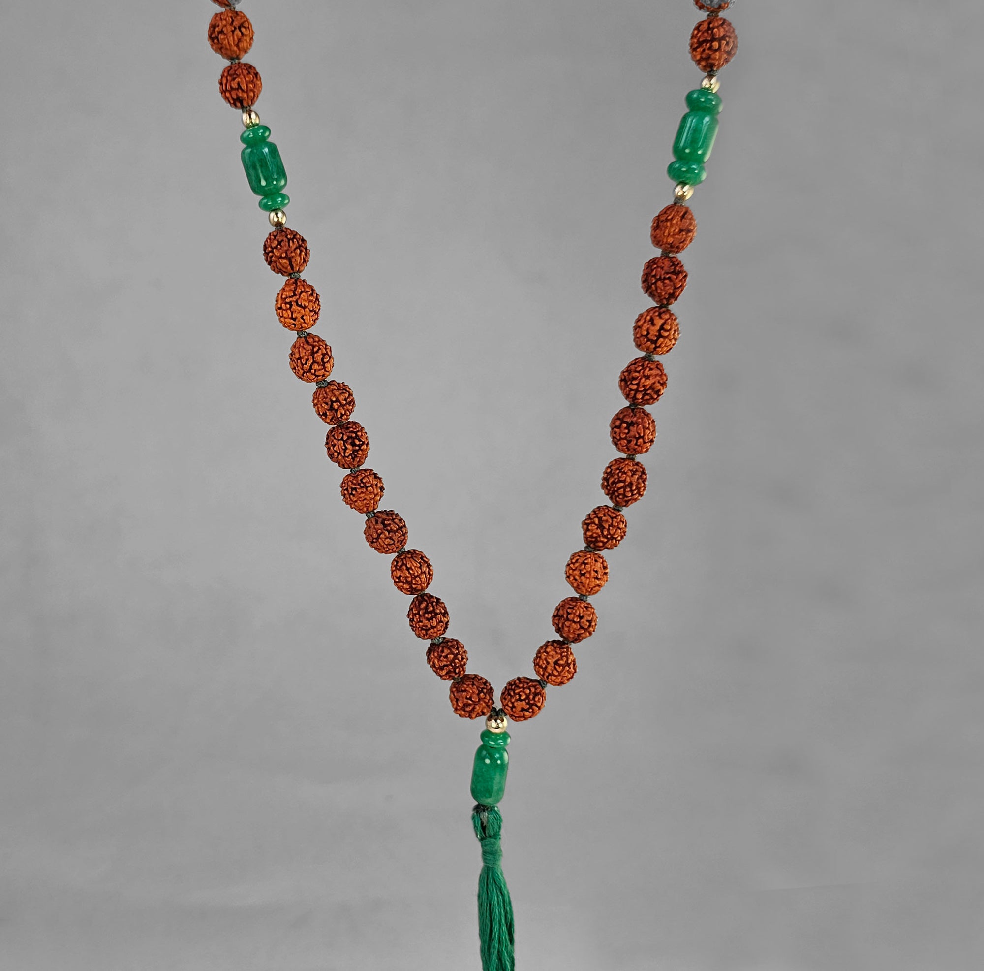 Mercury Mala - Rudraksha Beads with Jade Counter Beads