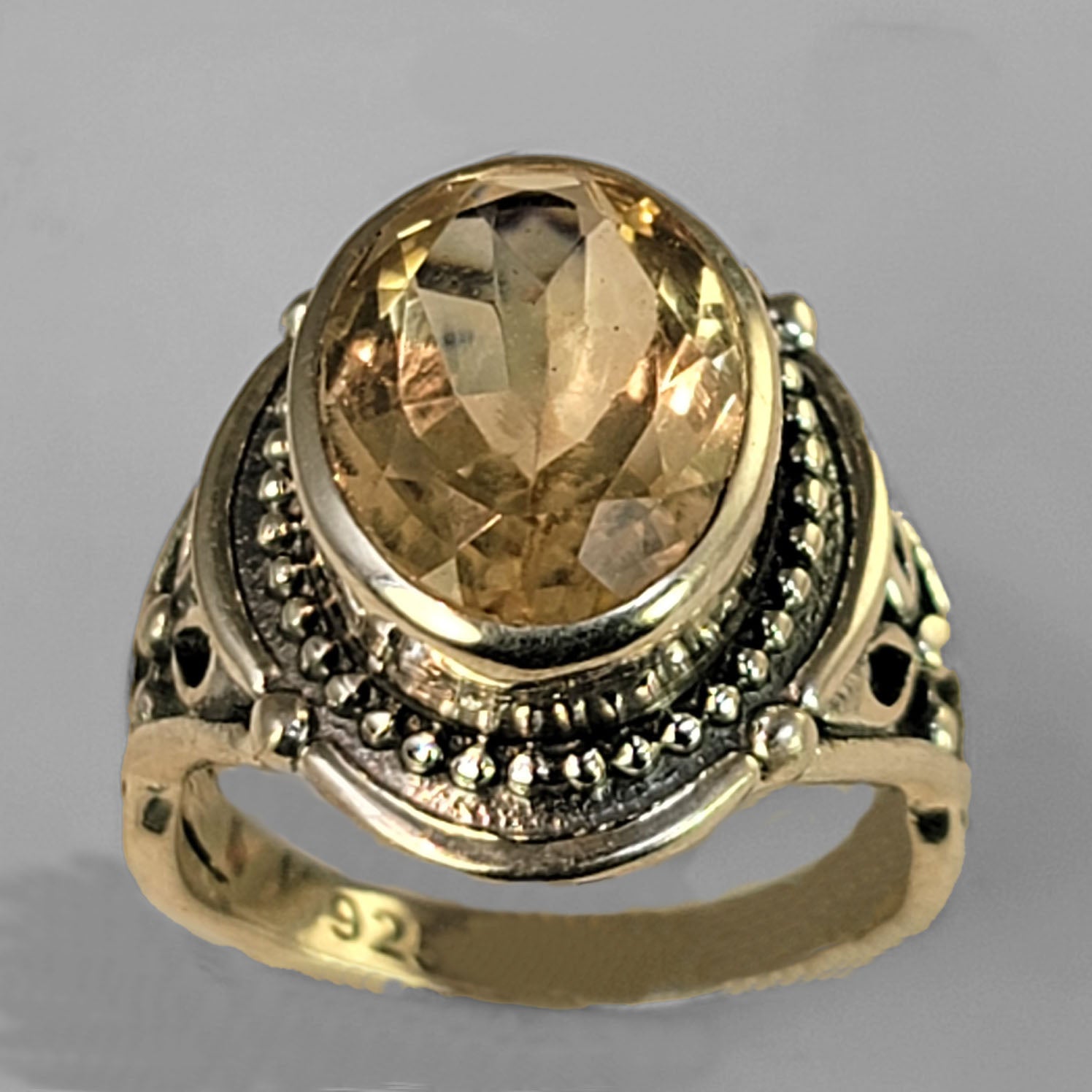 Citrine 7 ct Oval Cut Bezel Set Sterling Silver Ring, Size 9