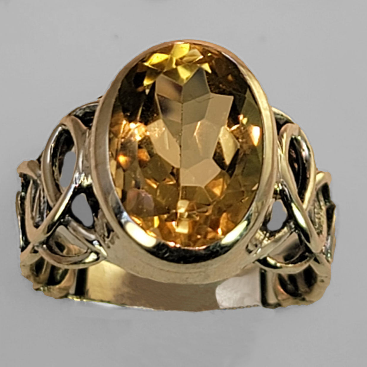 Citrine 7 ct Oval Cut Bezel Set Sterling Silver Ring, Size 8 & 9