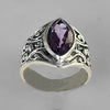 Amethyst 3.7 ct Marquise Cut Bezel Set Sterling Silver Swirl Band Ring, Size 8