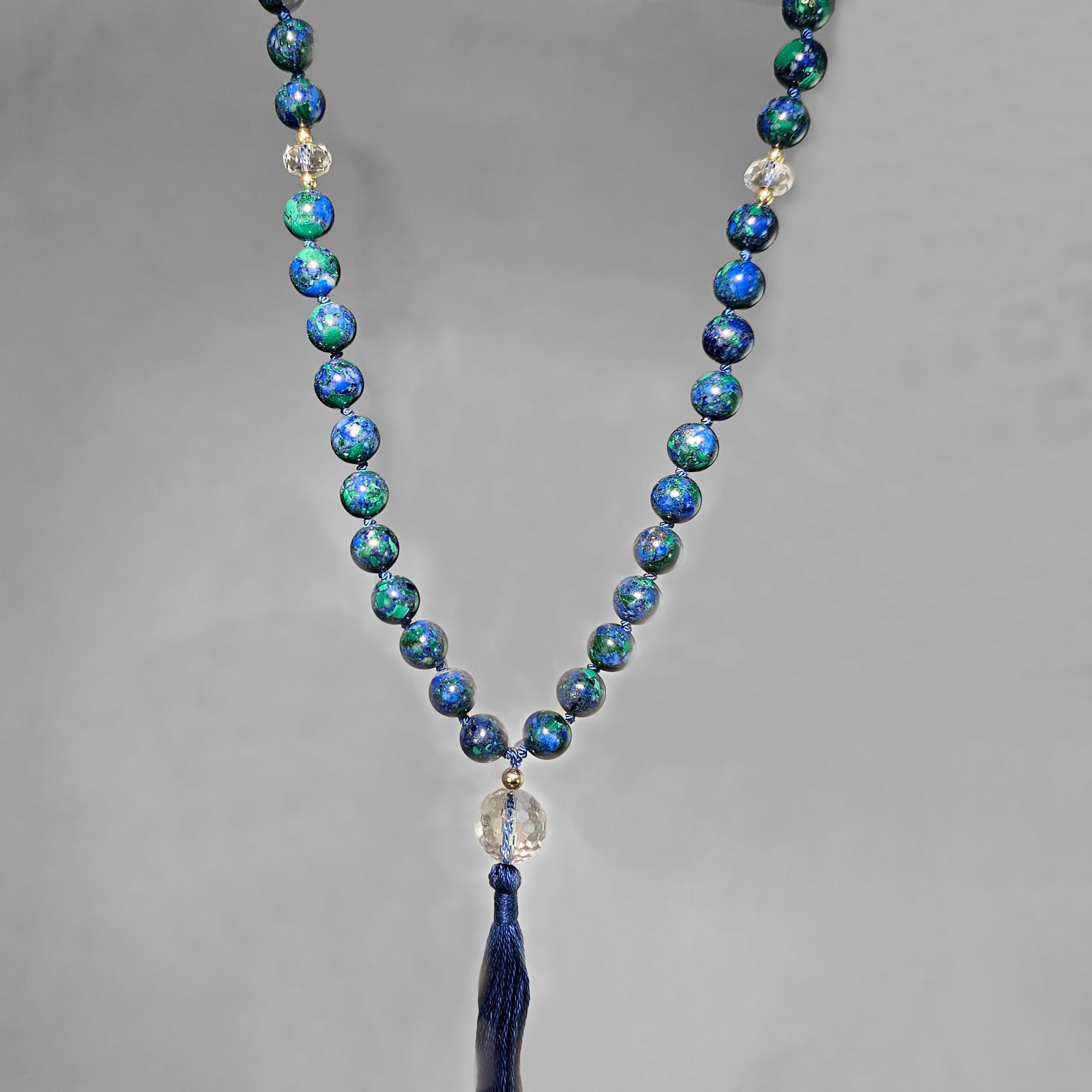 Saturn Mala - Azurite Malachite Beads With Crystal Counter Beads