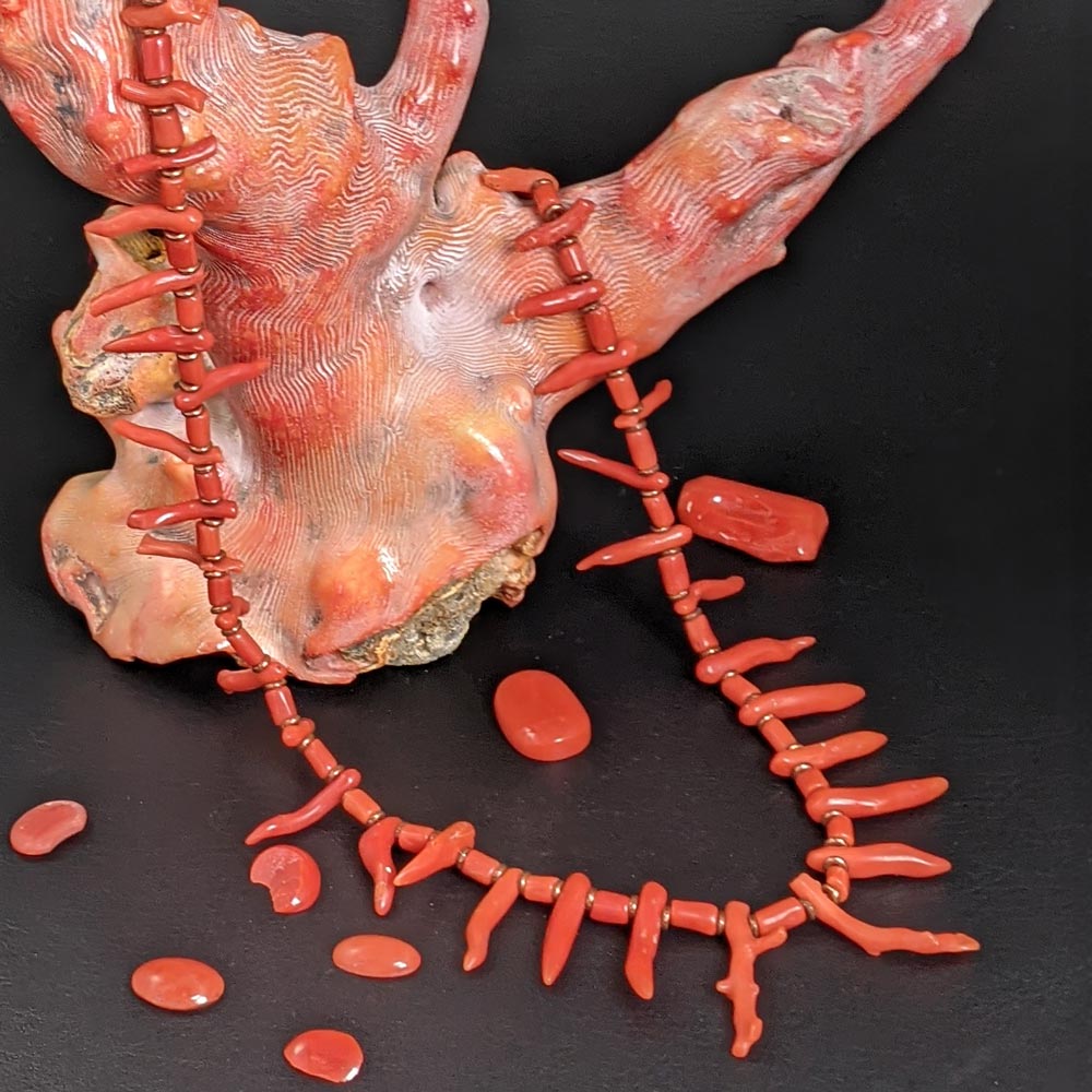 Red Coral Thick Branch and Tube A 25" Necklace, 120 ct