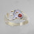 Sun Aum Ring with Small Faceted Red Garnet in Sterling Silver, Size 7.5
