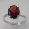 Garnet 2.5 ct Faceted Oval Sterling Silver Ring, Size 7