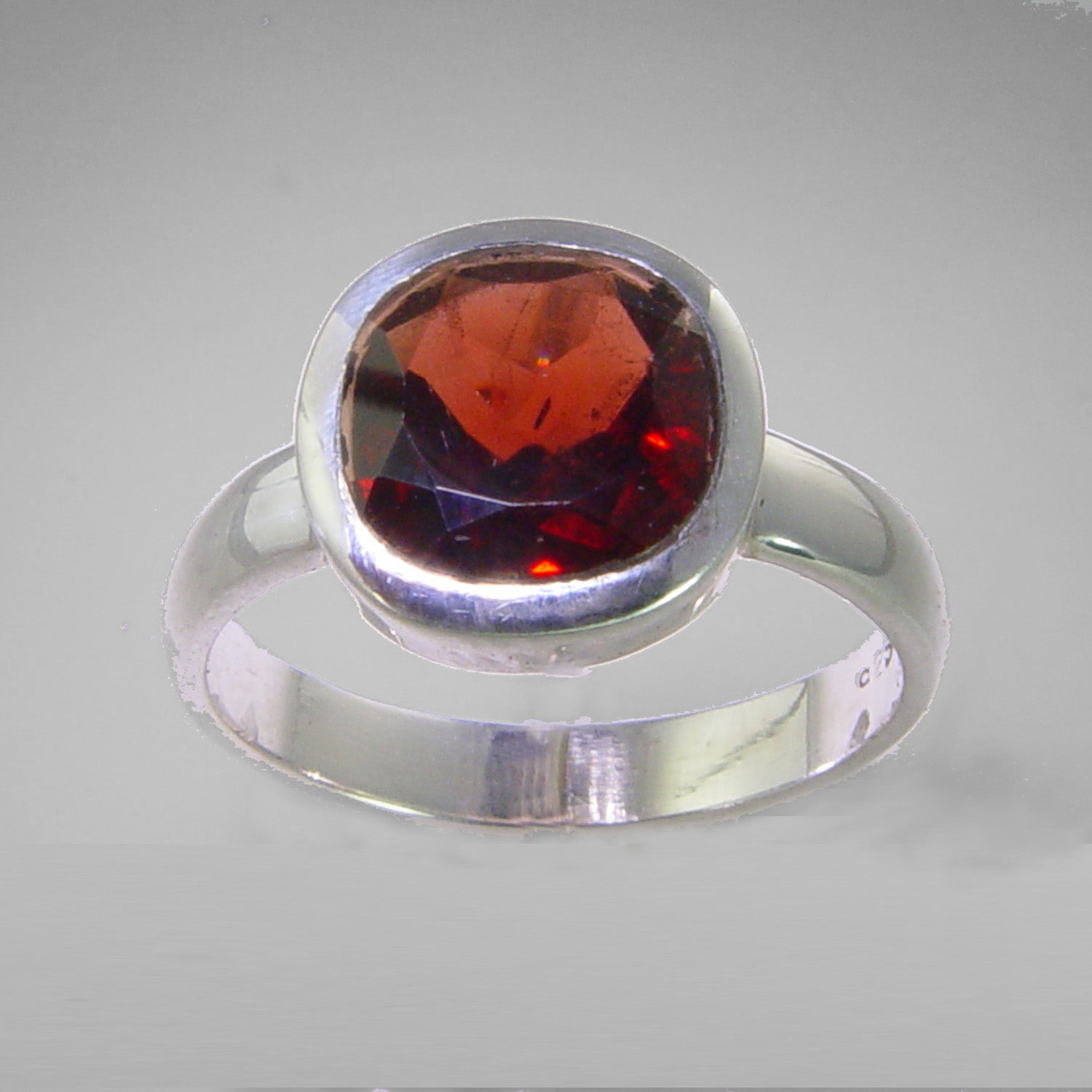 Garnet 3.64 ct Cushion Cut Sterling Silver Ring, Size 8.5