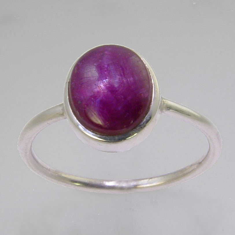 Ruby 3.75 ct Oval Cab Sterling Silver Ring, Size 8.5