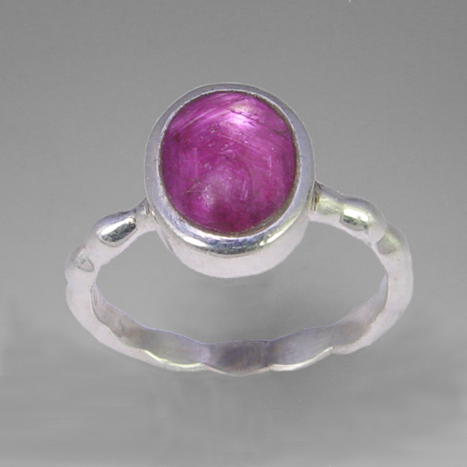 Ruby 3.5 ct Oval Cab Sterling Silver Ring, Size 7.5