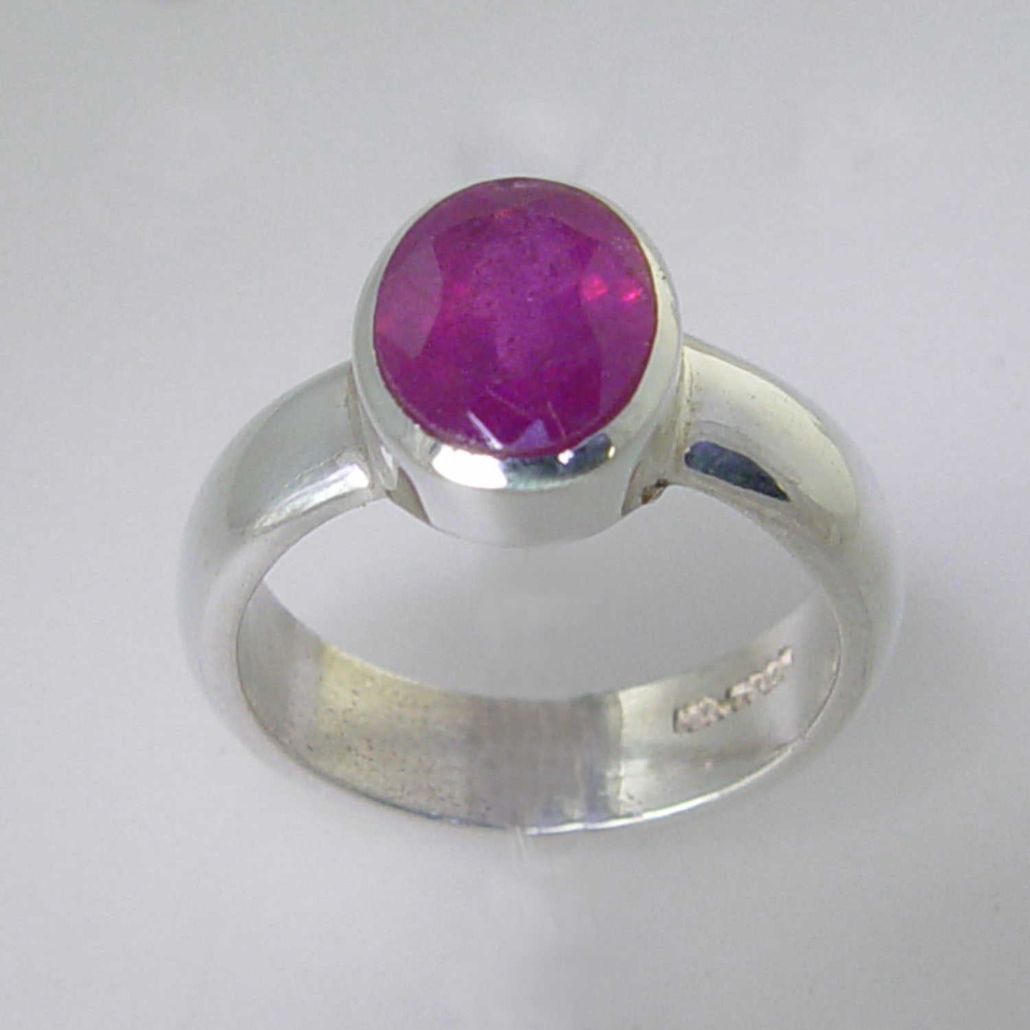 Ruby 3.5 ct Oval Sterling Silver Ring, Size 8.5