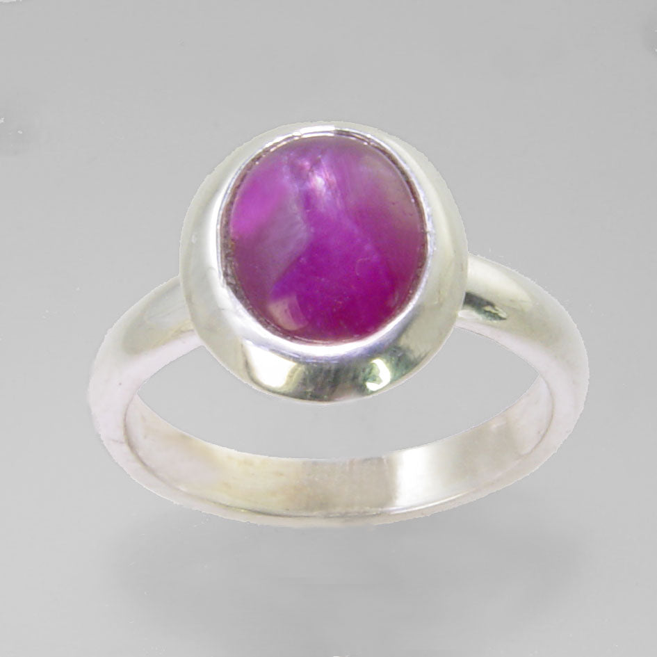 Ruby 4 ct Oval Cab Sterling Silver Ring, Size 6