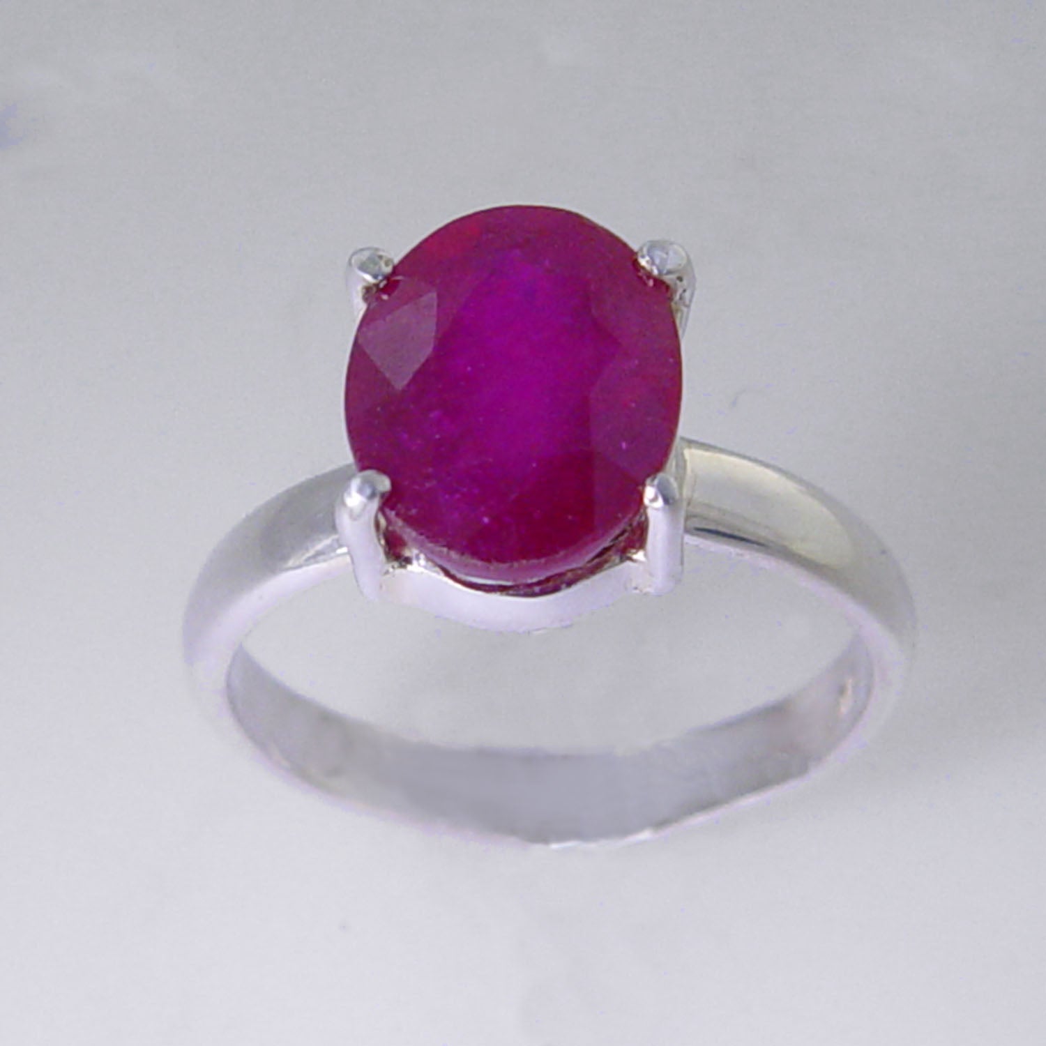 Ruby 4.1 ct Faceted Oval Sterling Silver Ring, Size 6.5
