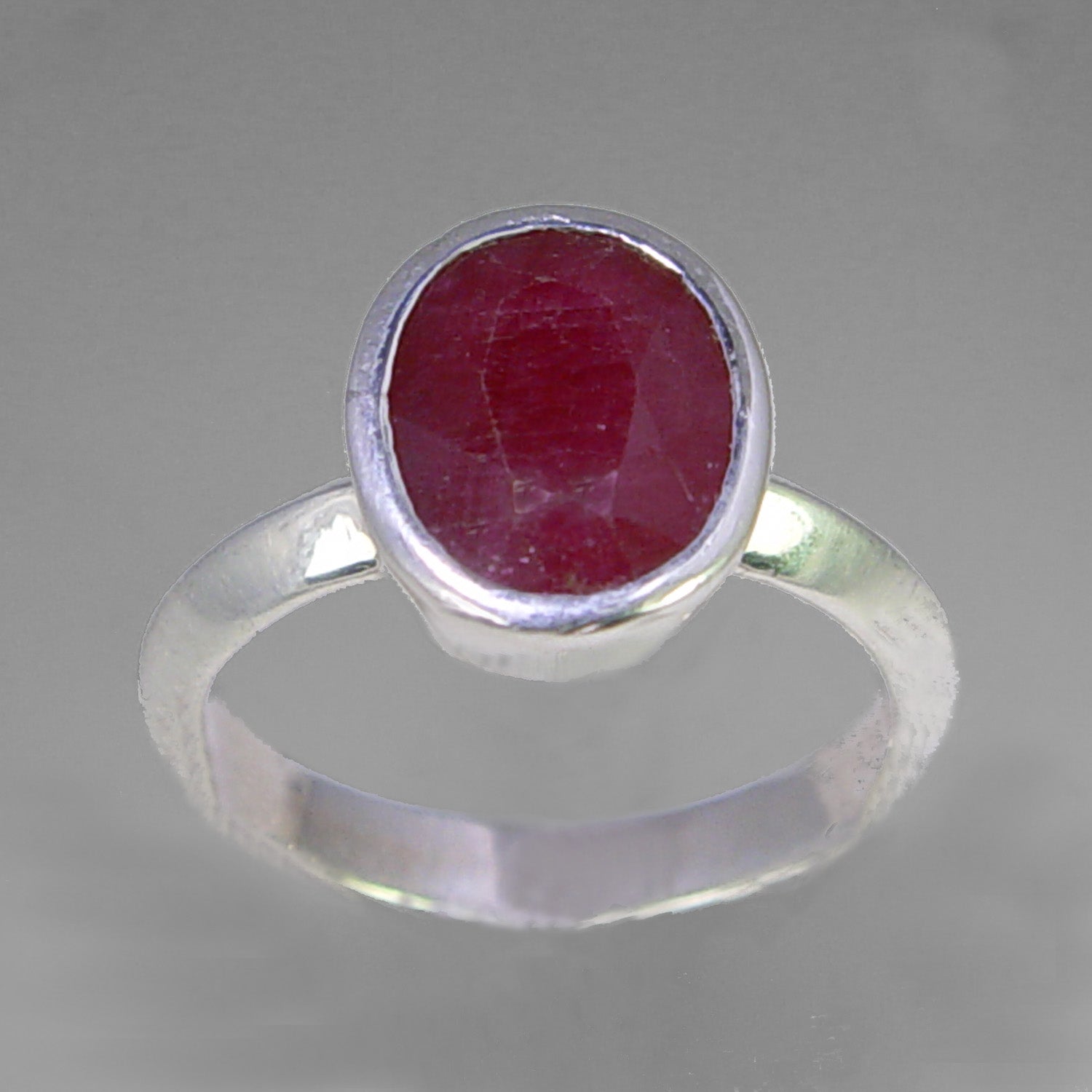 Ruby 4.4 ct Oval Sterling Silver Ring, Size 8