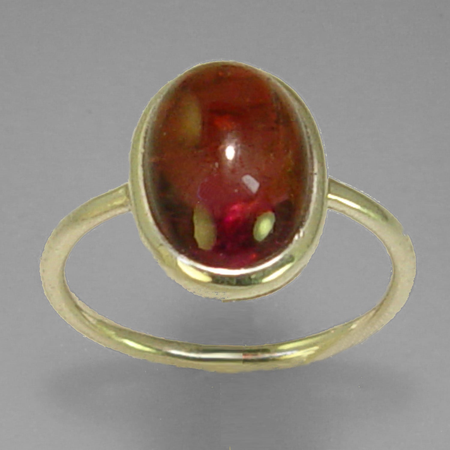 Rubellite Tourmaline 3.0 ct Oval Cab Sterling Silver Ring, Size 6.5