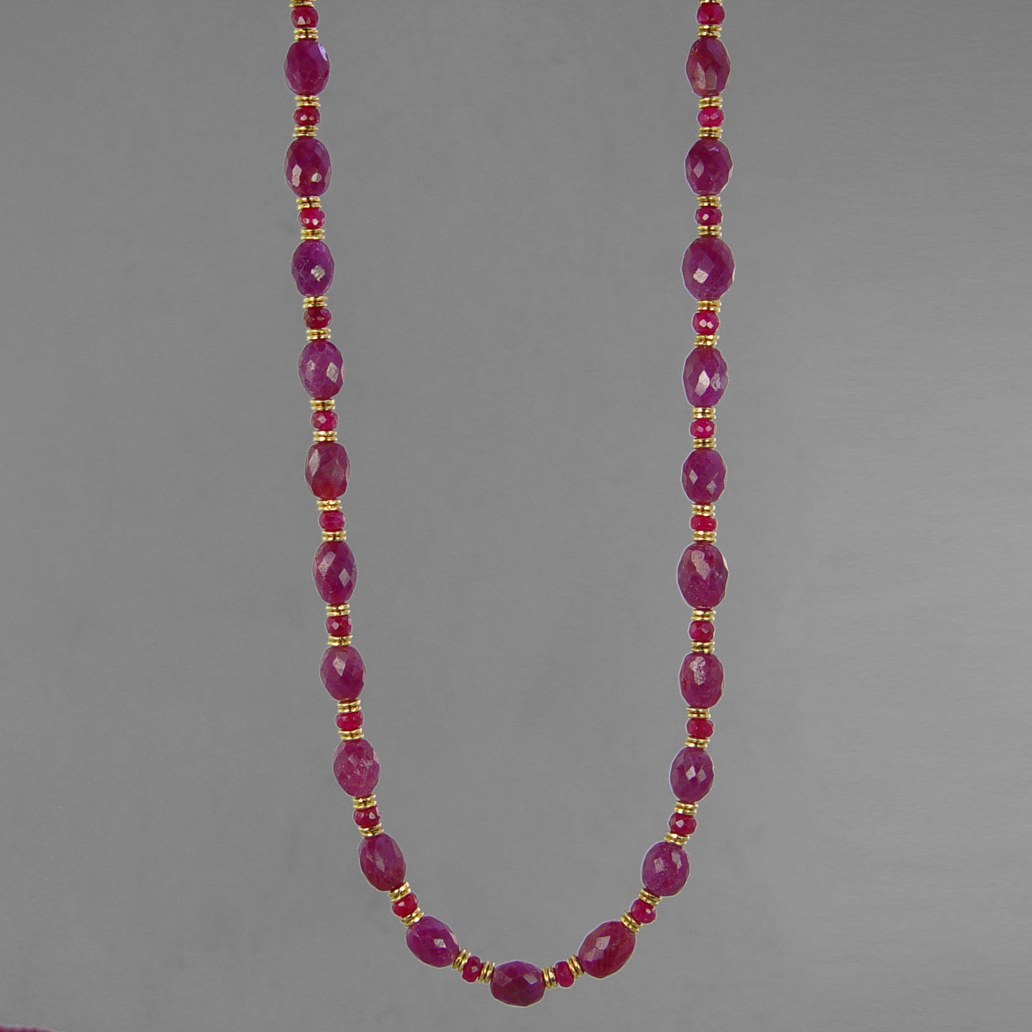 Ruby Faceted Oval and Rondelle 16", 18", or 20" Necklace, 75-100 ct