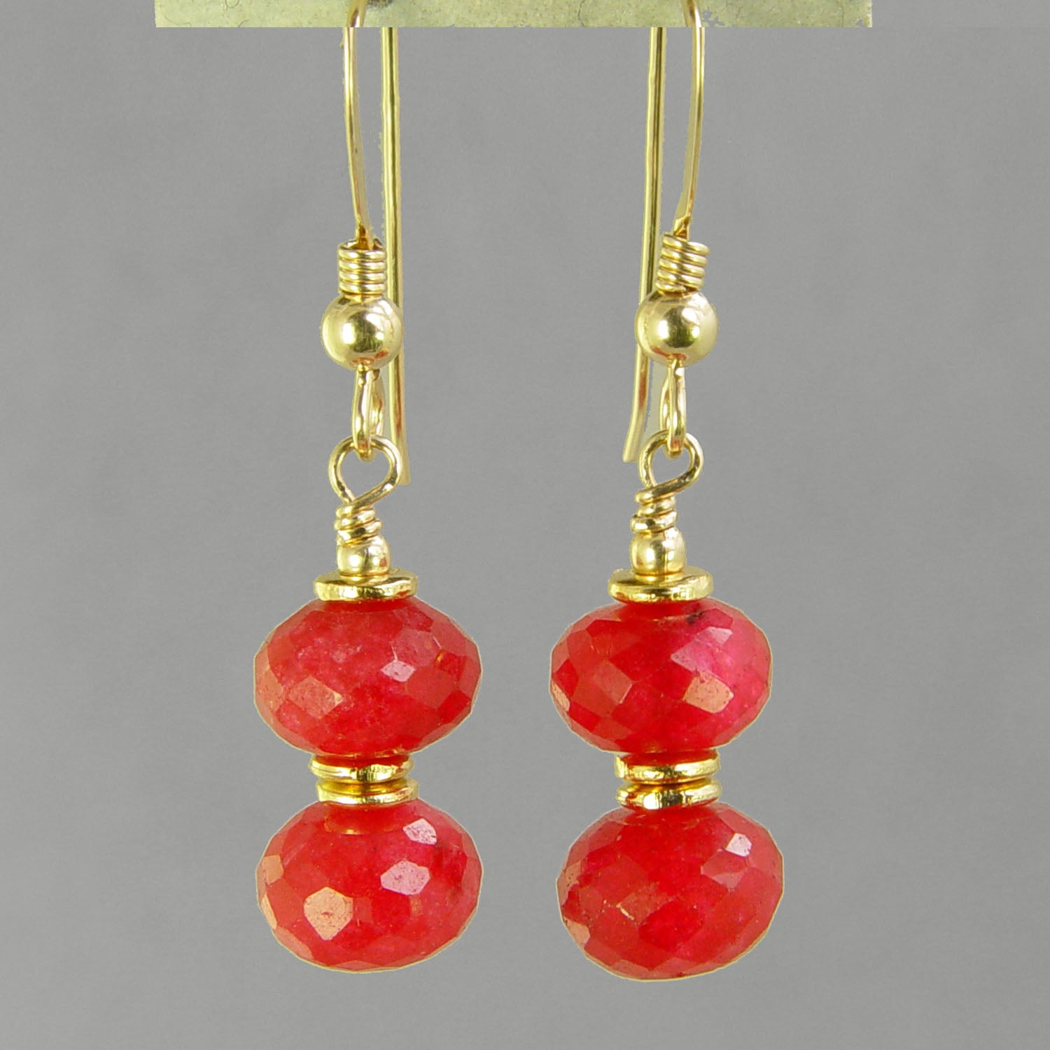 Ruby Faceted Rondelle Earrings