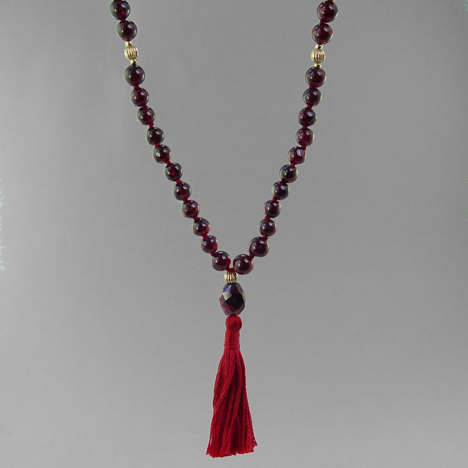 Sun Mala - Garnet with Gold Filled Accents