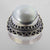 Pearl 10 ct Freshwater Pearl Fancy Bezel Shank Sterling Silver Ring, Size 7.5