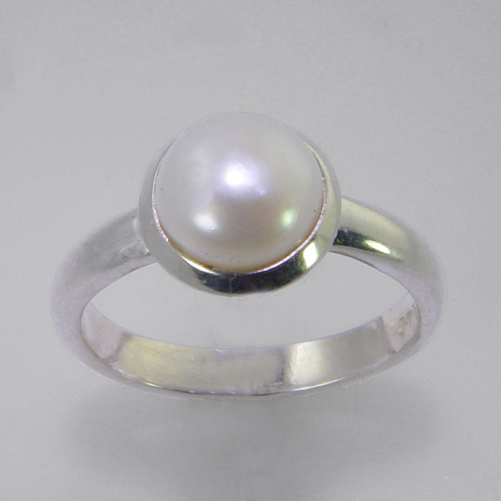 Pearl 2.5 ct Freshwater Pearl Rim Edge Bezel Set Sterling Silver Ring, Size 9