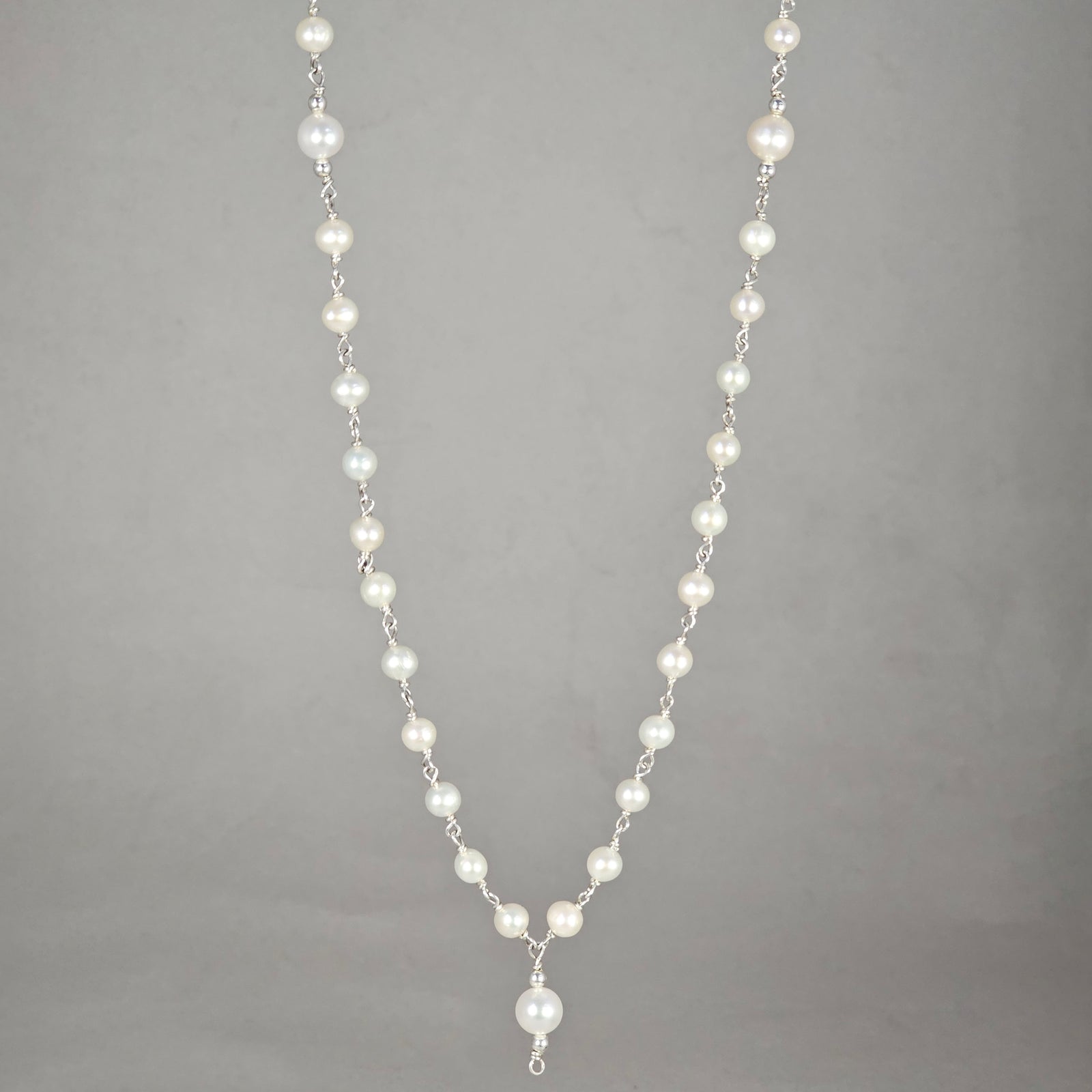 Moon Mala - White Pearl 1/2 Mala on Sterling Silver Wire