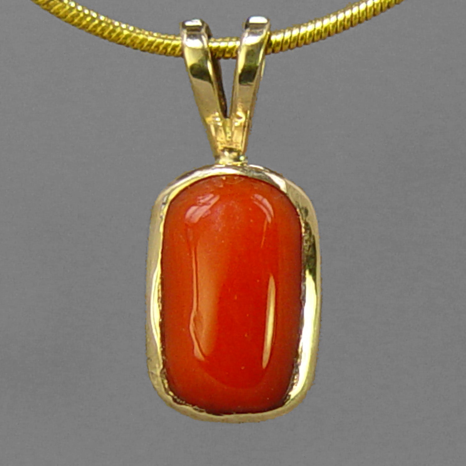 Red Coral 5.03 ct Cab Bezel Set 14KY Gold Pendant