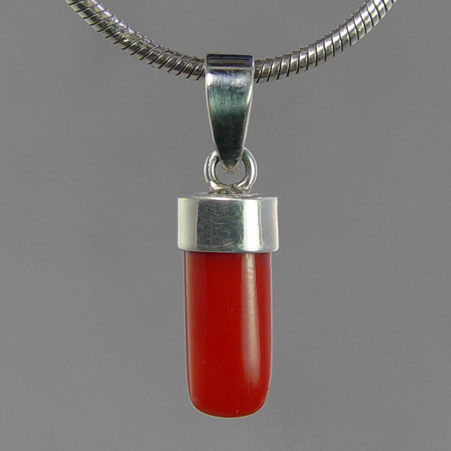 Red Coral 6.0 ct Cab Sterling Silver Pendant