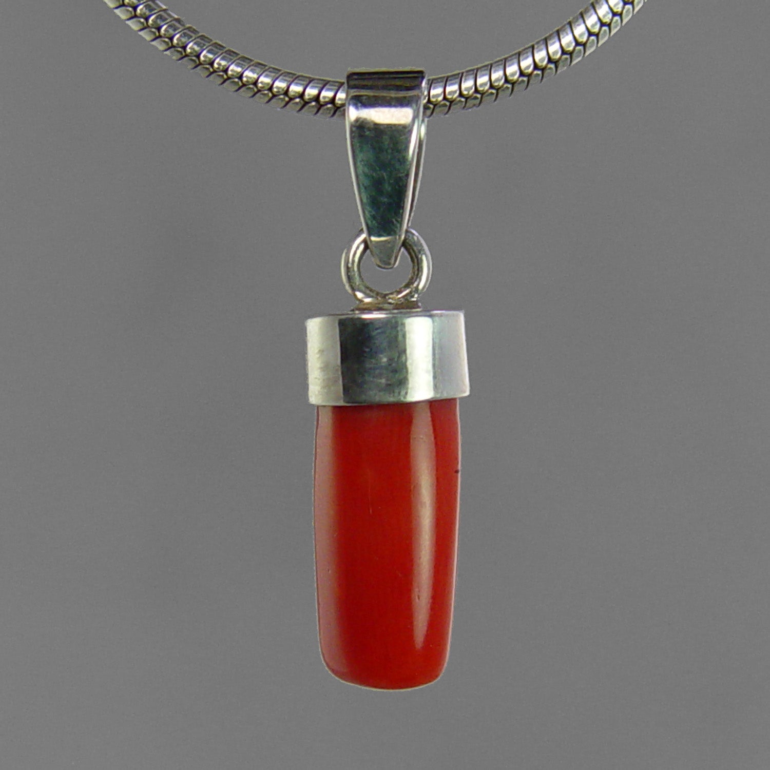 Red Coral 6.0 ct Cab Sterling Silver Pendant