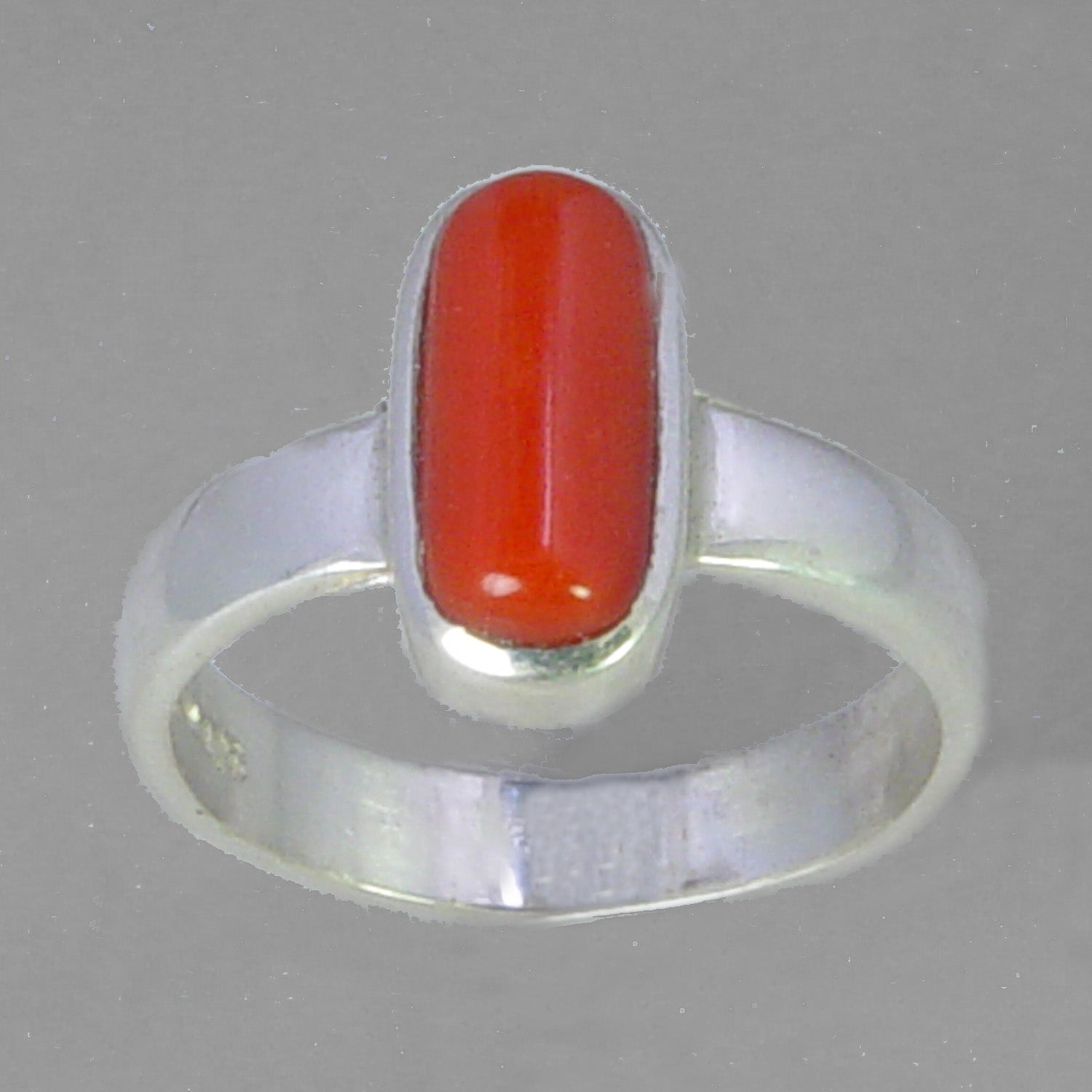 Red Coral 2.0 ct Cab Bezel Set Sterling Silver Ring, Size 7