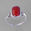Red Coral 4.7 ct Cab Bezel Set Sterling Silver Ring, Size 6