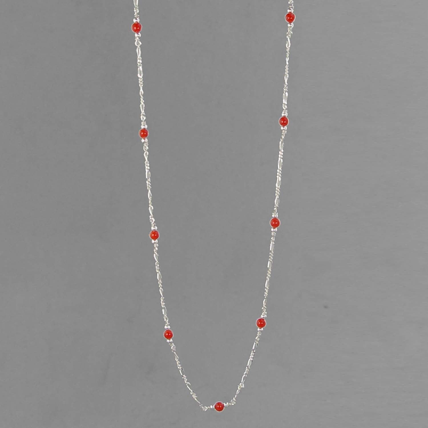 Red Coral Round Bead on Sterling Silver Chain 18" Necklace