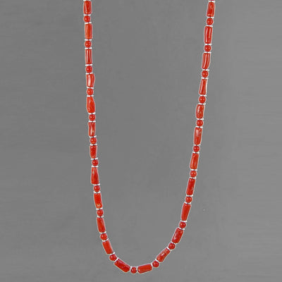 Red Coral Branch and Bead 18" Necklace, 25 ct