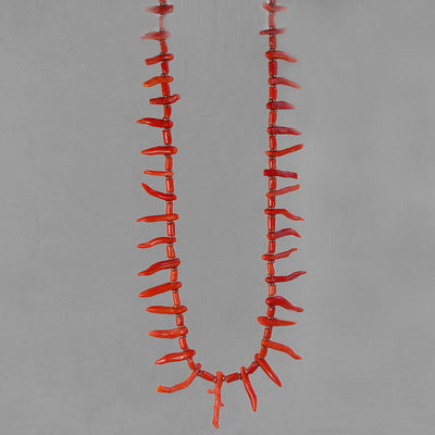 Red Coral Thick Branch and Tube A 25" Necklace, 120 ct