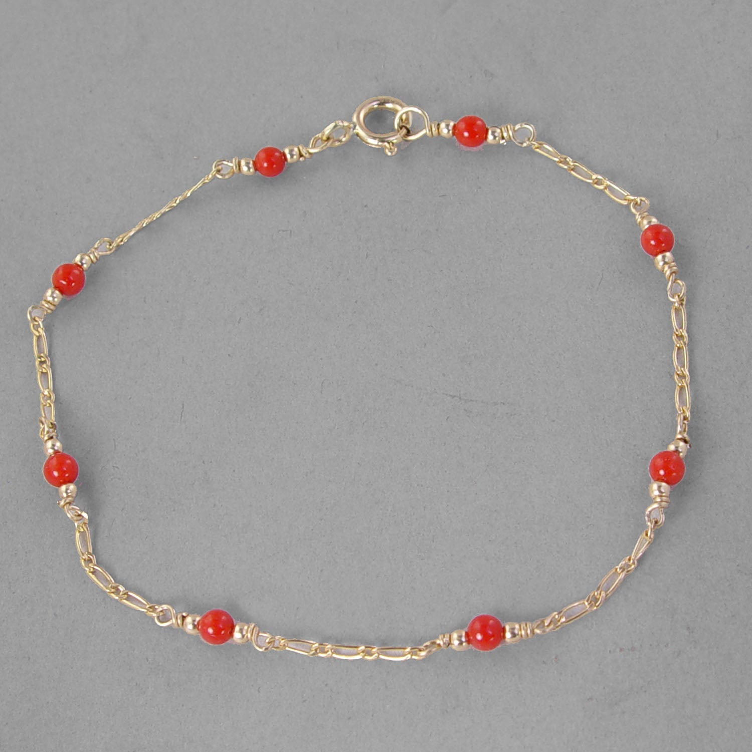 Red Coral Round Beads on Chain 7.25" or 8" Bracelet