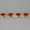 Red Coral Cabs Sterling Silver Link 6.75" to 8" Bracelet, 15 CTW