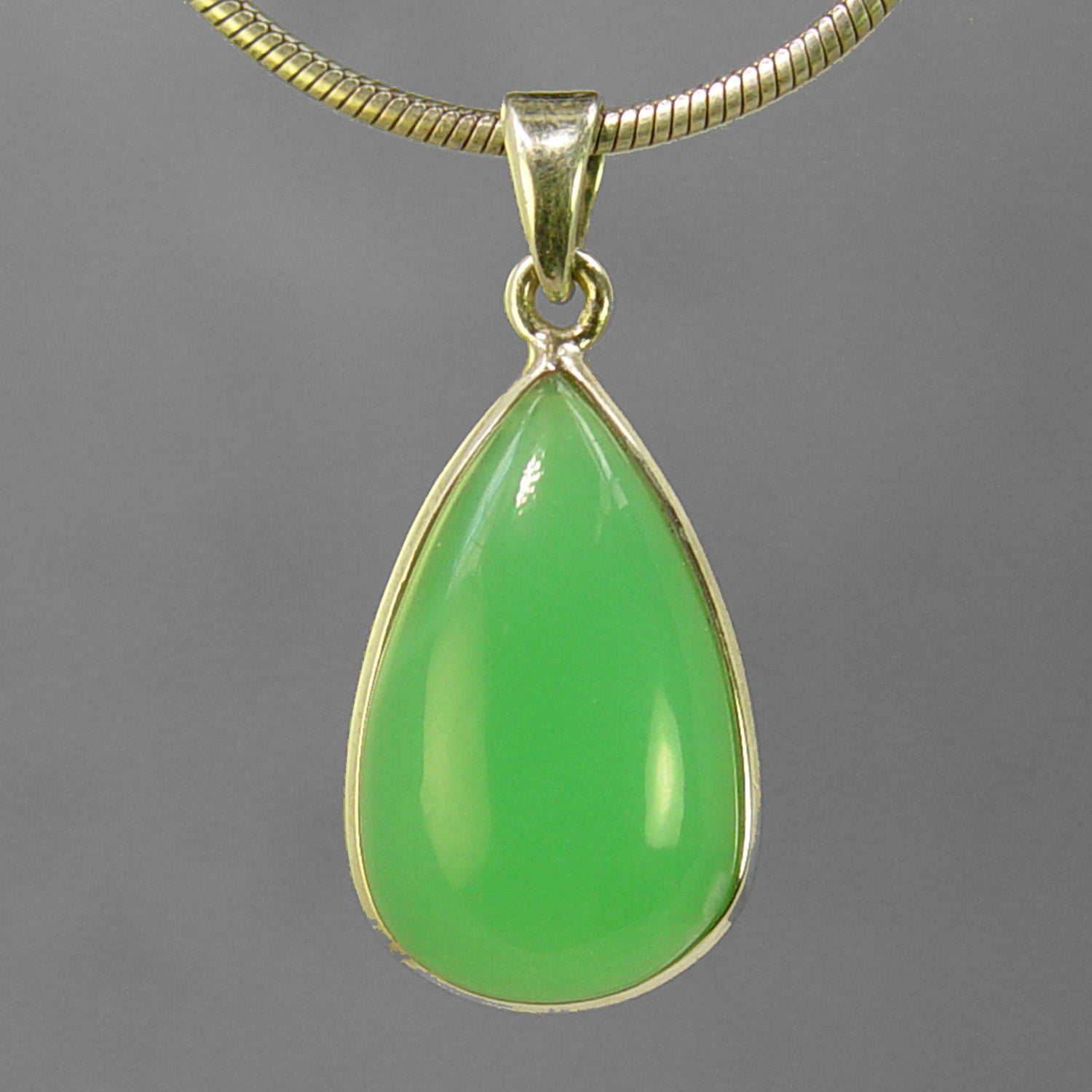 Chrysoprase 21.3 ct Pear Cab Sterling Silver Bezel Pendant