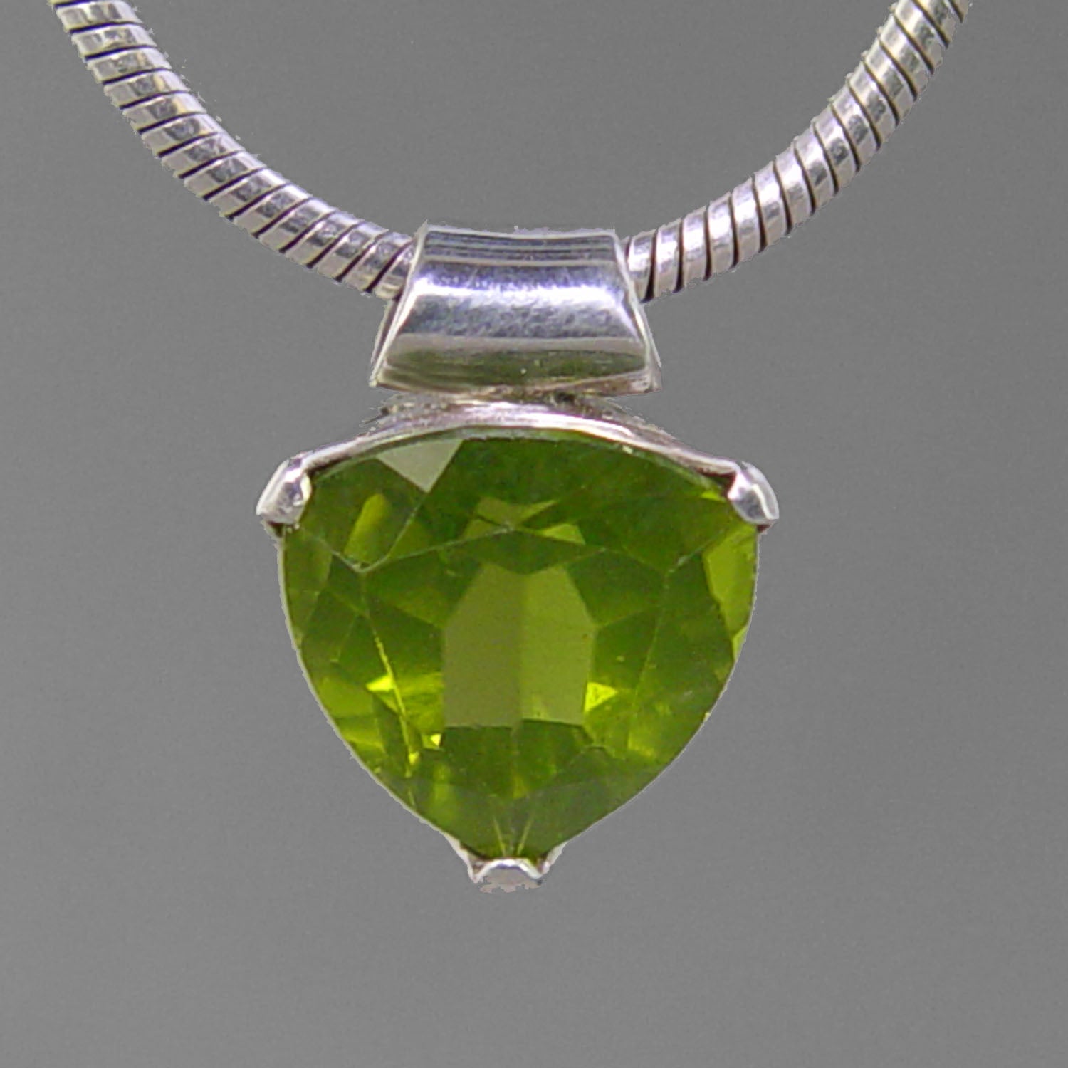 Peridot 6.76 ct Faceted Trillion Cut Sterling Silver Pendant