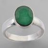 Emerald 2.7 ct Oval Bezel Set Sterling Silver Ring, Size 7 3/4