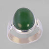 Jade 8.5 ct Oval Cab Bezel Set Sterling Silver Shoulder Shank Ring, Size 5.5