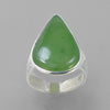 Jade 12 ct Pear Cab Bezel Set Sterling Silver Fancy Shank Ring, Size 6.75