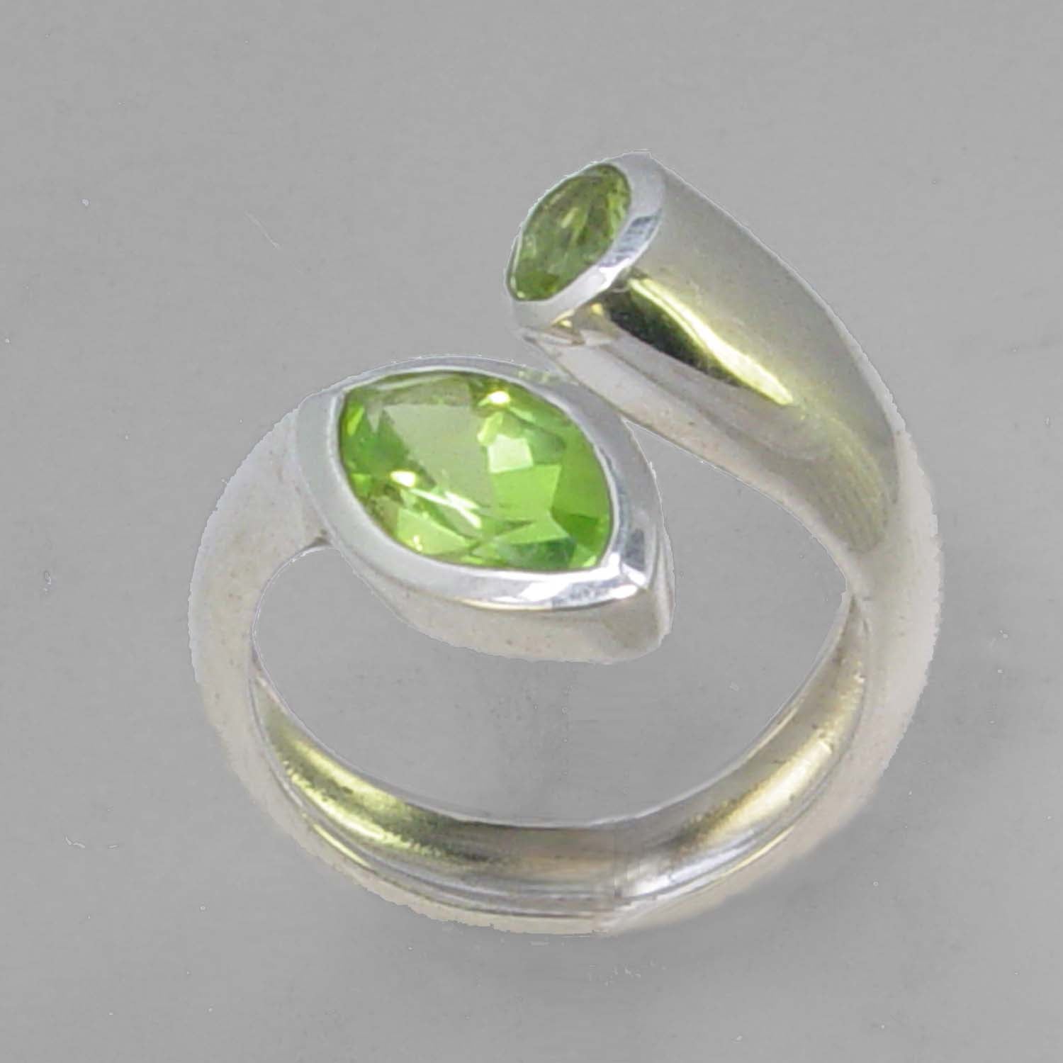 Peridot 2.0 ct Marquise Bezel Set Sterling Silver Offset Ring, Size 8, ADJ