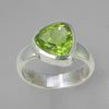 Peridot 5.3 ct Faceted Trillion Cut Bezel Set Sterling Silver Ring, Size 8.25