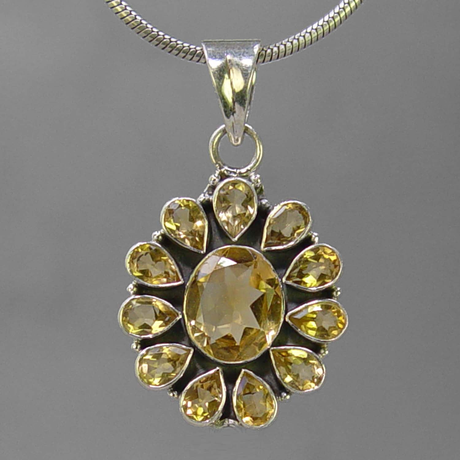 Citrine 4 ct Oval Bezel Set Sun Sterling Silver Pendant