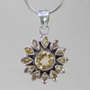 Citrine 6 ct Round Faceted Bezel Set With 12 Small Citrine's Sterling Silver Pendant