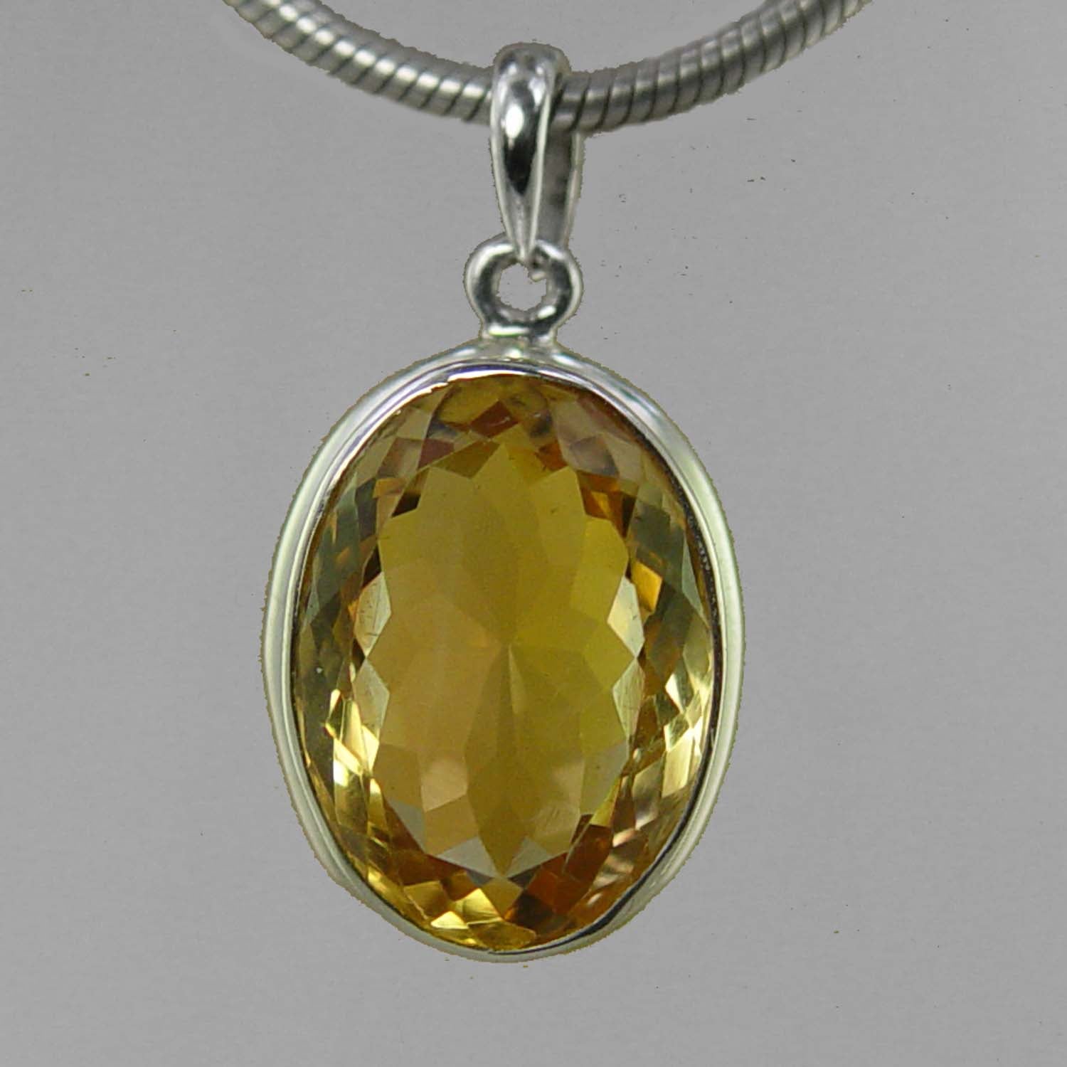 Citrine 9 ct Oval Bezel Set Sterling Silver Pendant